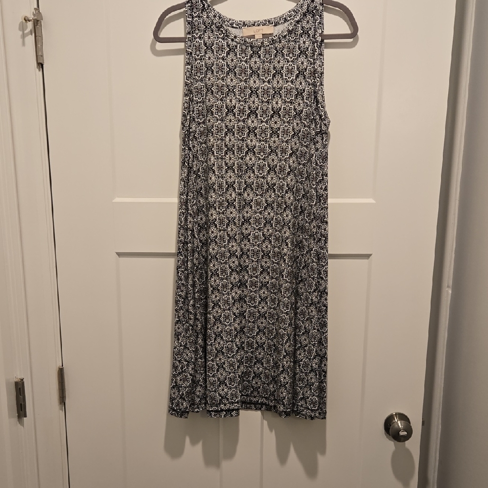 Loft Elegant Black and White Patterned Dress